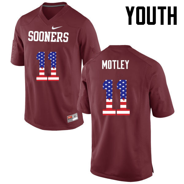 Youth Oklahoma Sooners #11 Parnell Motley College Football USA Flag Fashion Jerseys-Crimson